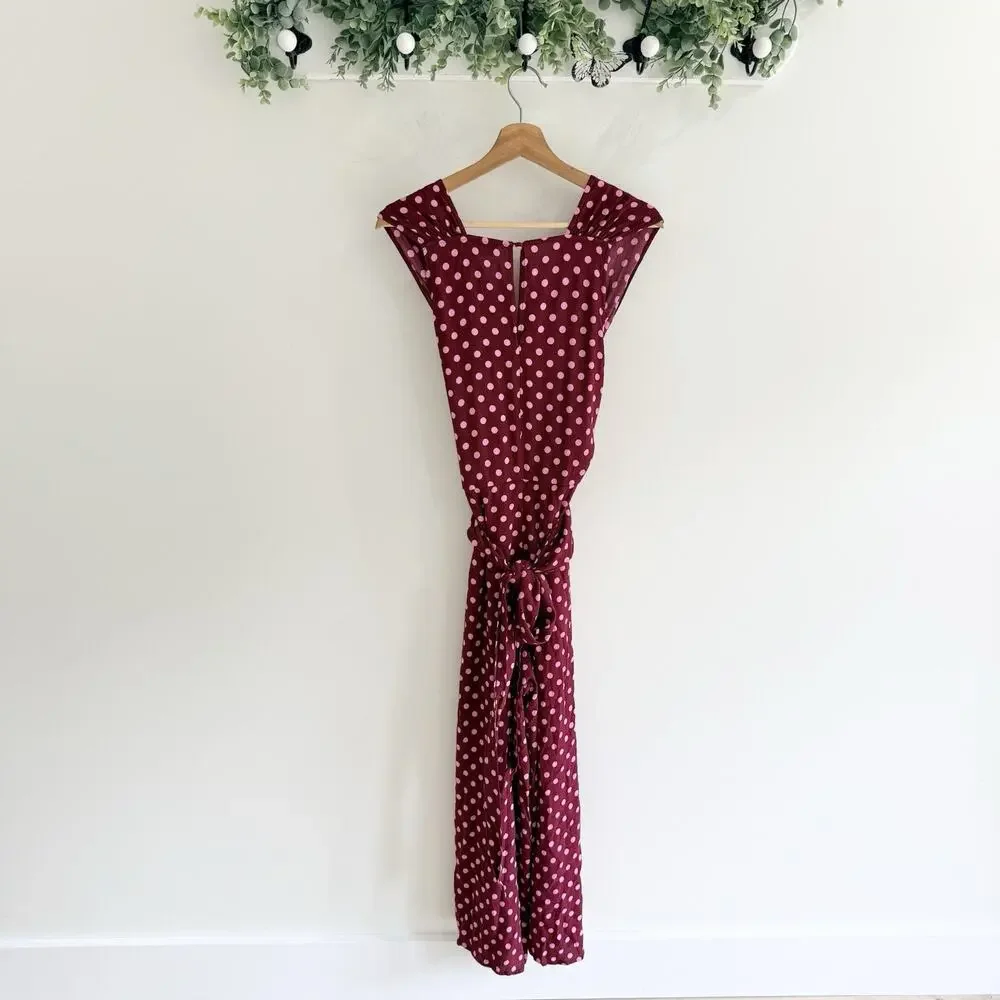 Kate Spade lia dot Red/pink Polka Dot Jumpsuit Sleeveless Tie Waist Size 12 Z537